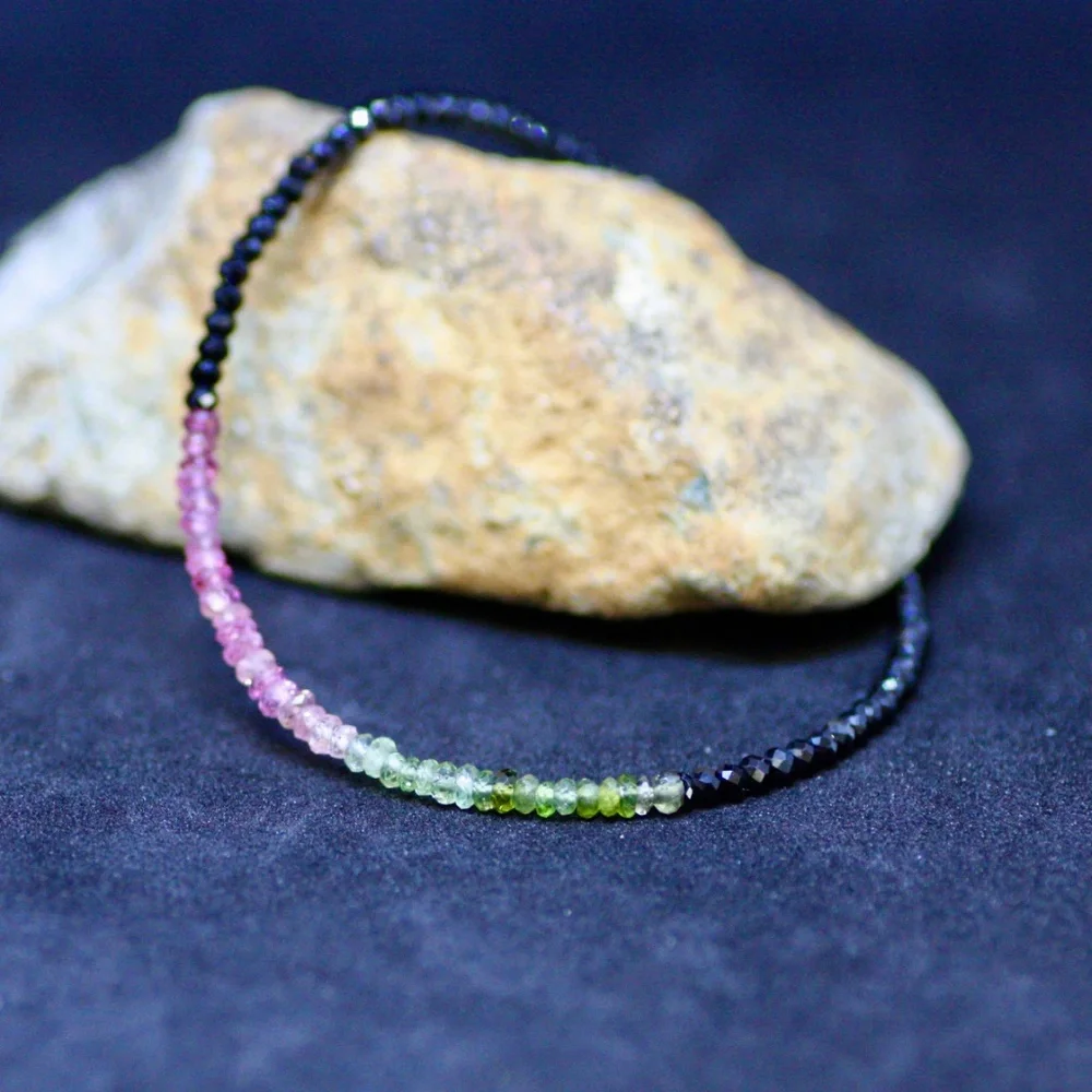 New Natural Black Spinel | Watermelon Tourmaline Bracelet Sterling Silver - Picture 4 of 6